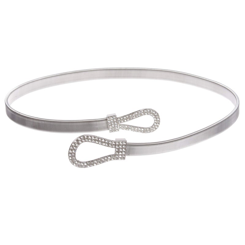 Beltiscool Women's Rhinestone Skinny Knot Buckle Piece Stretch Waist Chain Belt, silver (size: m/l) - Image 1